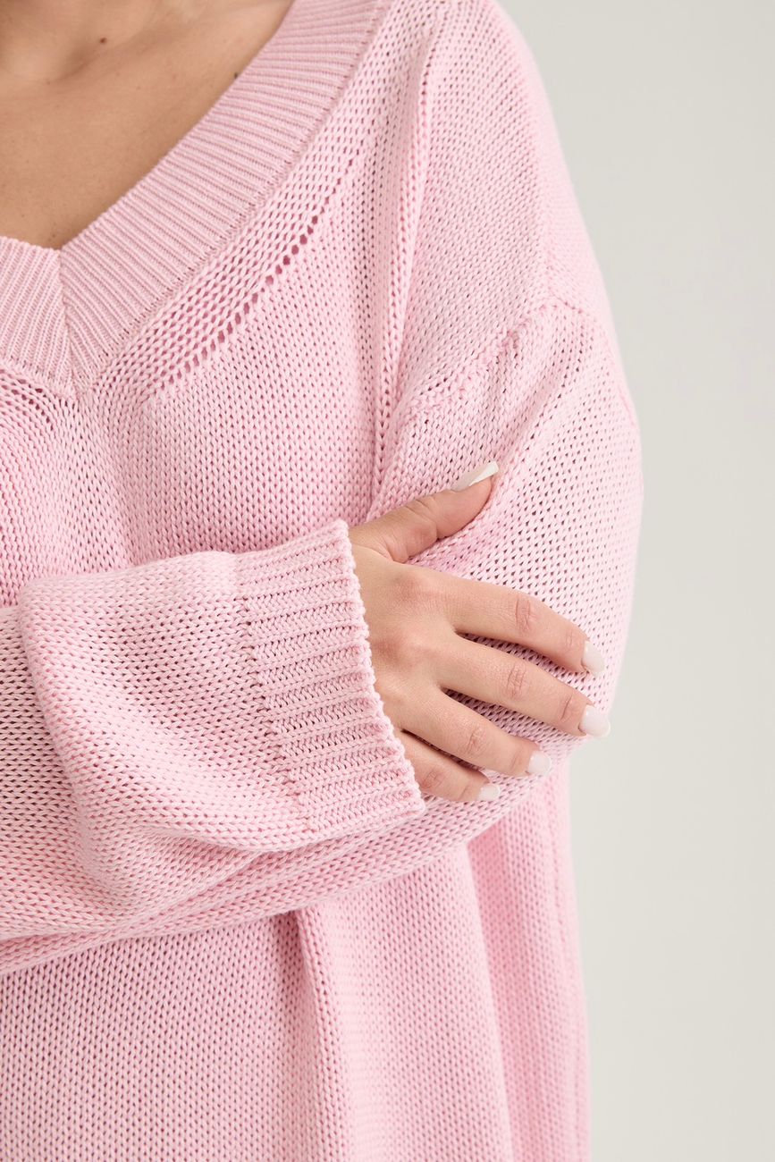 Джемпер вязаный на одно плечо, розовый