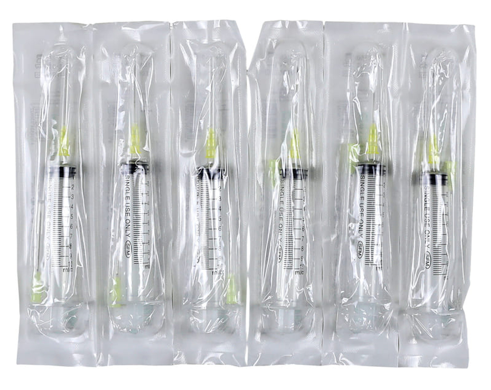 Шприц трехкомпонентный Luer с двумя иглами 10 мл 20G (0,9 ⨯ 40 мм) + (1,1 ⨯ 40 мм) 19G SFM 100 шт