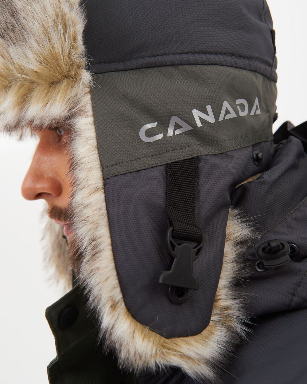 Шапка ушанка зимняя Канада ткань Оксланд цвет Хаки/Графит