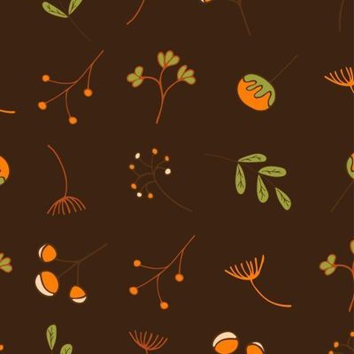 Цветы и веточки на коричневом фоне