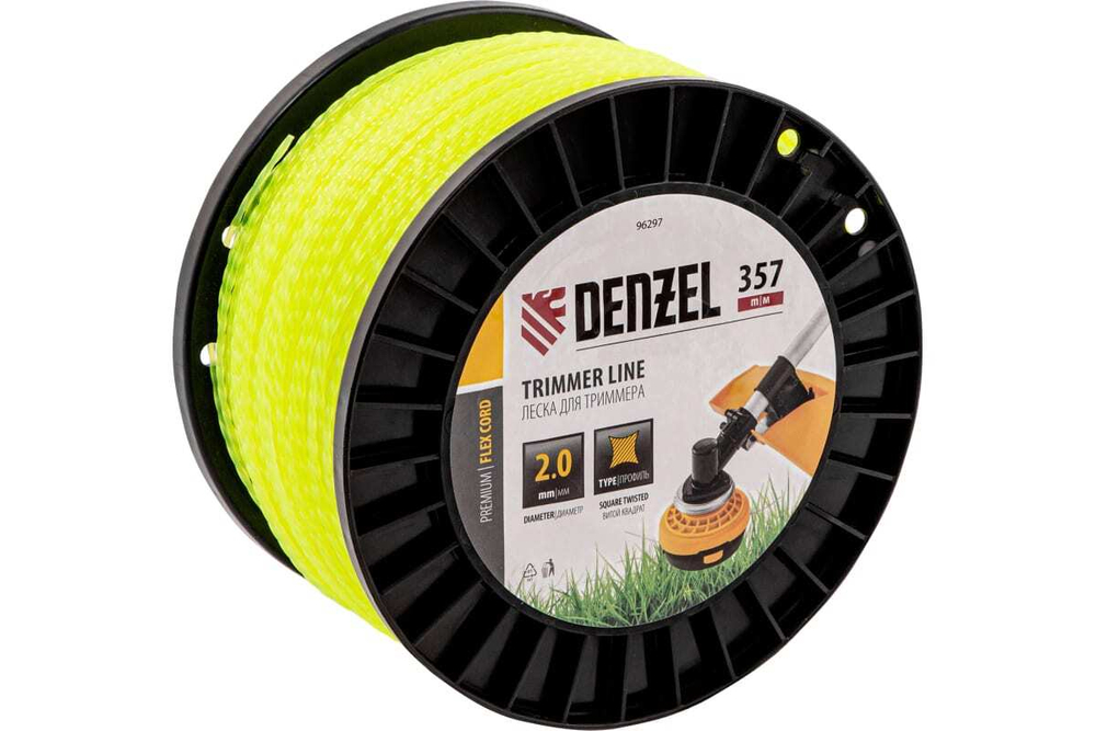 Леска FLEX CORD витой квадрат 2 мм, 357 м, на DIN катушке для триммера Denzel 96297