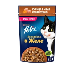 Felix sensations влажный корм для кошек, с курицей в желе с морковью пауч 75 г