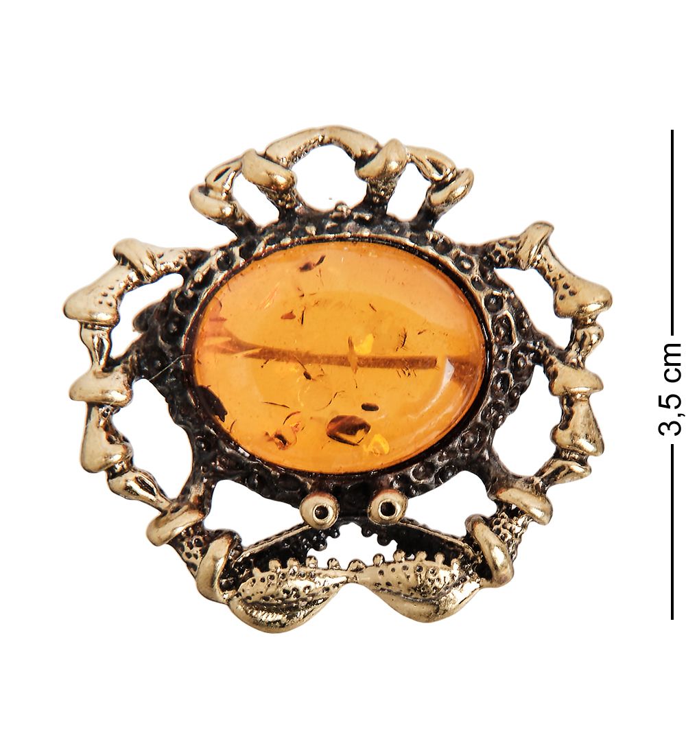 AM-1641 Брошь «Краб» (латунь, янтарь)