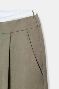 ZARA БРЮКИ С ШИРОКИМИ ШТАНИНАМИ И ДВОЙНЫМ ПОЯСОМ, ХАКИ