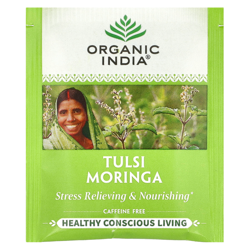 Organic India, чай тулси и моринги, без кофеина, 18 пакетиков для заваривания, 36 г (1,27 унции)