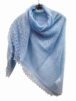 Оренбургский пуховый платок П3-120-04 голубой