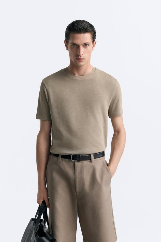 ZARA ХЛОПКОВАЯ ФУТБОЛКА, СВЕТЛЫЙ РЫЖЕВАТО-КОРИЧНЕВЫЙ