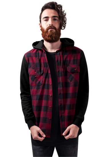 Рубашка URBAN CLASSICS Hooded Checked Flanell Sweat Sleeve Shirt (Разноцветный (Black/Burgundy/Blac