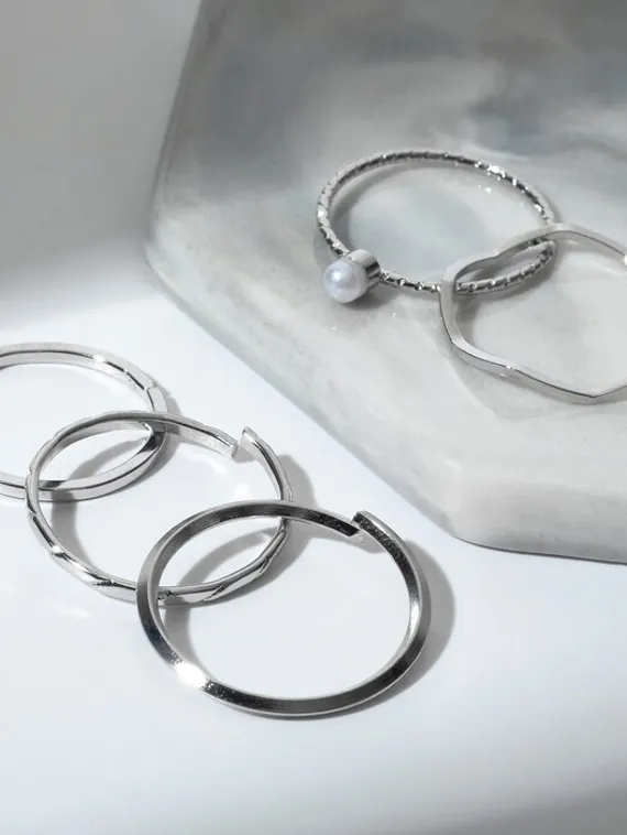 Кольцо набор 5 штук "Идеальные пальчики" искушение, цвет белый в серебре