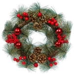Венок декоративный «Зимняя сказка» d-30 см Леска, шишки и ягоды, Красный