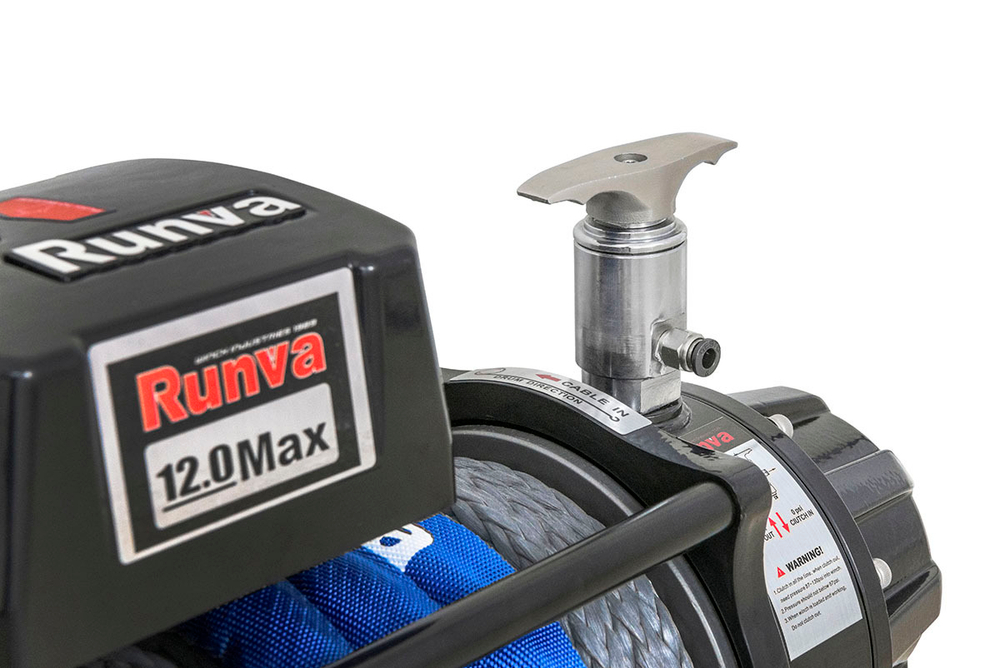 Лебёдка автомобильная электрическая 12V Runva 12000 lbs 5443 кг влагозащищённая, комбинированный роспуск, синтетический трос