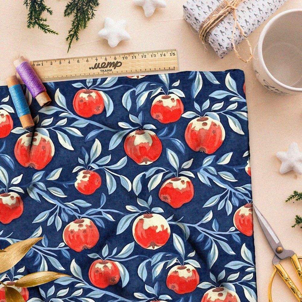 Ткань премиум мембрана яркие фрукты на синем
