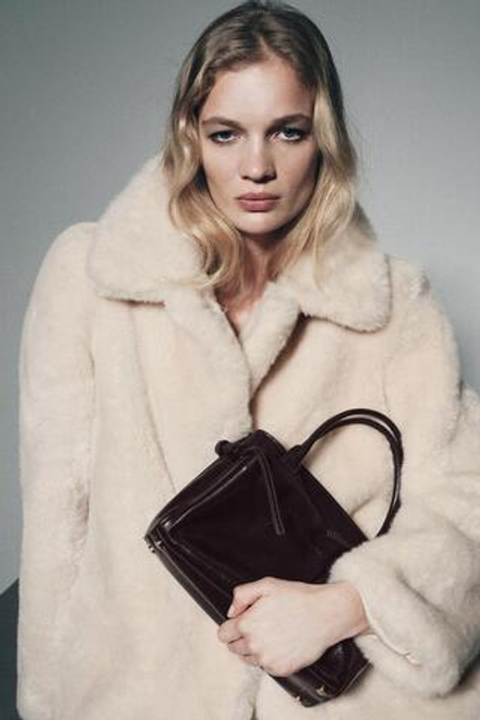 ZARA МИНИ-СУМКА CITY ИЗ КОЖИ, БОРДОВО-КРАСНЫЙ