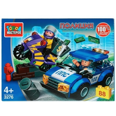 Конструктор пластмассовый 88эл. Полиция "Полицейская погоня" 3276-UU (Город мастеров)