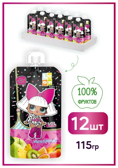 Пюре детское LEON baby Пюре из смеси фруктов Мультифрукт LOL .SURPRISE!