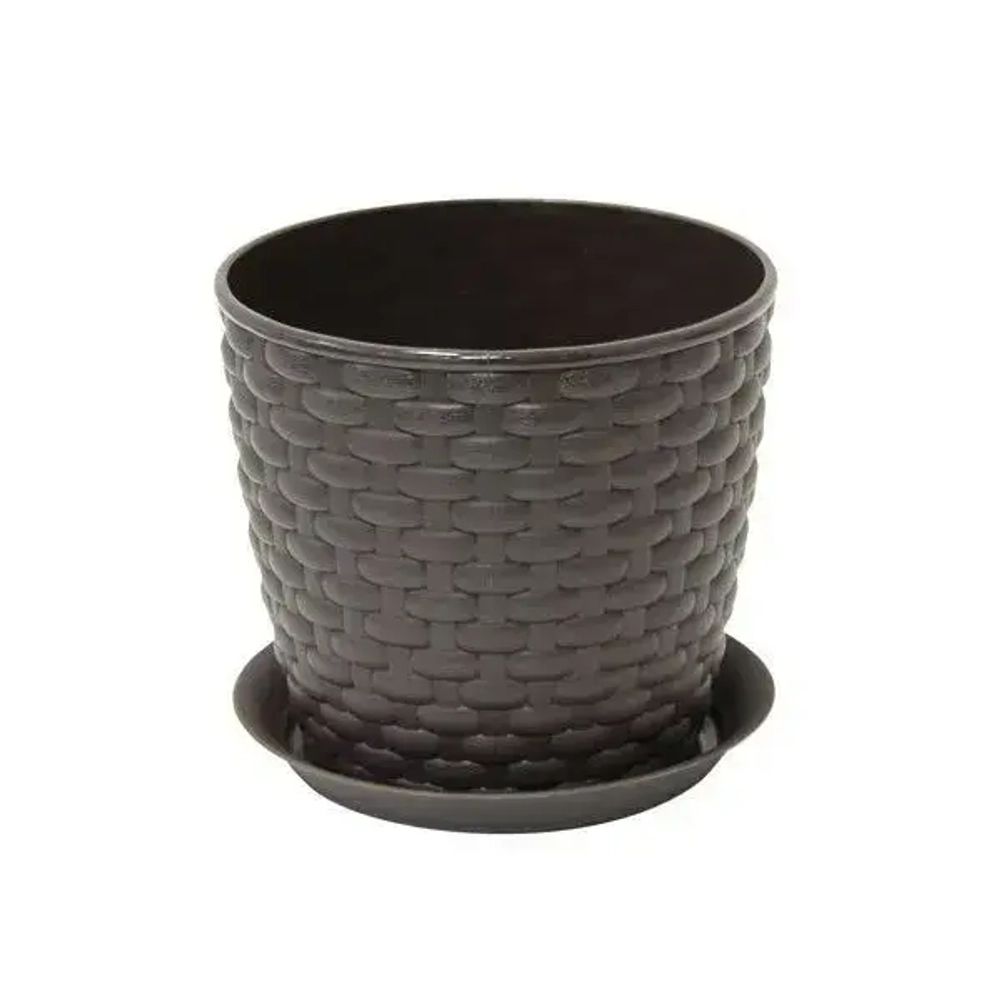 Кашпо РОТАНГ D135мм 1л с поддоном коричневый ротанг 0,12,135х0,135м (комплект 16 шт)