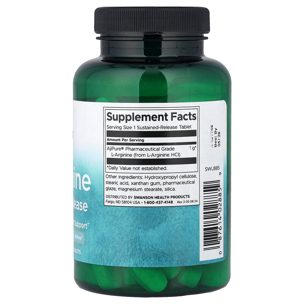 Swanson Vitamins, L-аргинин, с замедленным высвобождением, 1000 мг, 90 таблеток
