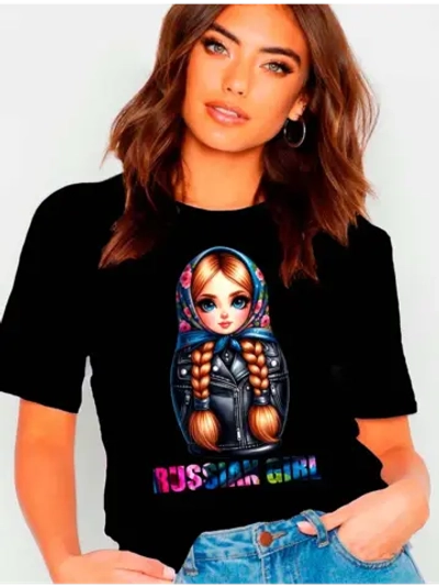 Футболка черная с матрешкой russian girl