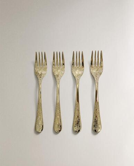 ZARA HOME НАБОР ДЕСЕРТНЫХ ВИЛОК С ГРАВИРОВКОЙ (4 ШТ.), ЗОЛОТИСТЫЙ