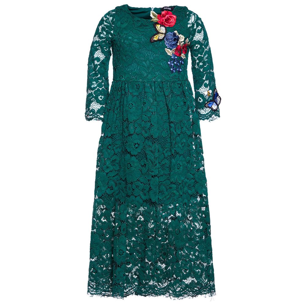 Платье JAKIOO Зеленый/Кружево/Аппликации: бабочки, цветы (Девочка)