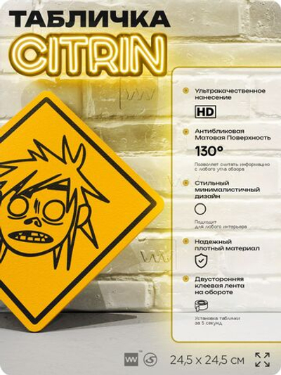 Табличка декоративная "Gorillaz, 2-D" на дверь и стену, прикольная штука в подарок, декоративный знак, 24,5х24,5 см, пластиковая, Айдентика Технолоджи