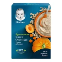 Каша Gerber безмолочная овсяная с тыквой, абрикосом, с 5 месяцев, 180 г