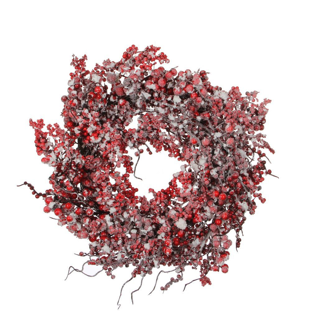 Венок с ягодами 50см House of Seasons красный в снегу