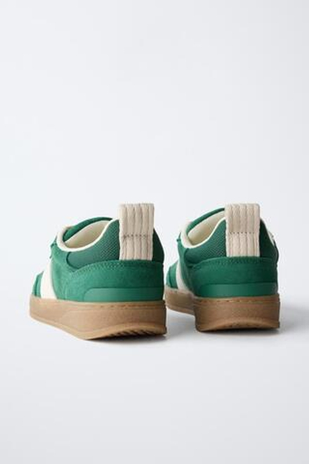 ZARA КОЖАНЫЕ КЕДЫ С ДЕТАЛЯМИ, ЗЕЛЕНЫЙ