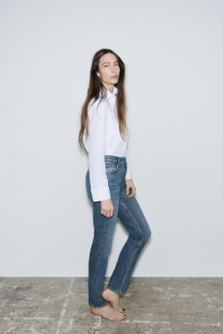 ZARA ДЖИНСЫ SKINNY С ВЫСОКОЙ ПОСАДКОЙ — ZW COLLECTION, ЛИНЯЛЫЙ СИНИЙ