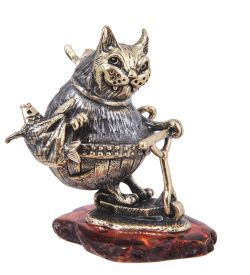 Народные промыслы AM-4039 Фигурка «Кот Шоппинг» (латунь, янтарь)