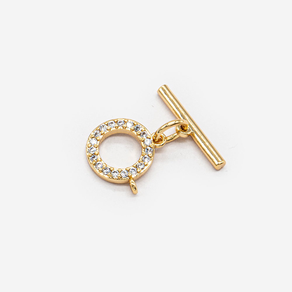 Замок тогл "Сверкающий", 11*11мм, фианиты, позолота