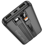 Внешний аккумулятор Hoco J118 10000mAh 3USB 2.0A LED-индикатор, кабель (Lightning/Type-C) (Black)