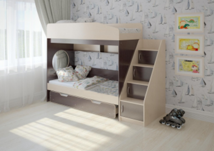 Трехъярусная кровать КарИВи Легенда 10.5  Дуб Молочный Венге