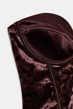 ZARA БАРХАТНЫЙ КОРСЕТ, КОРИЧНЕВЫЙ