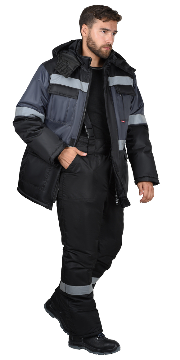 Костюм СИРИУС-ТЕРМИНАЛ зимний, куртка, брюки черный с темно-серым и СОП