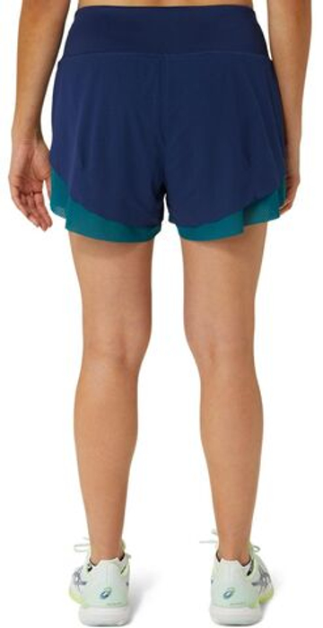 Женские шорты теннисные Asics Nagino Tennis 3.5 In 2-N-1 Layer Short - синий простор/насыщенный бирюзовый