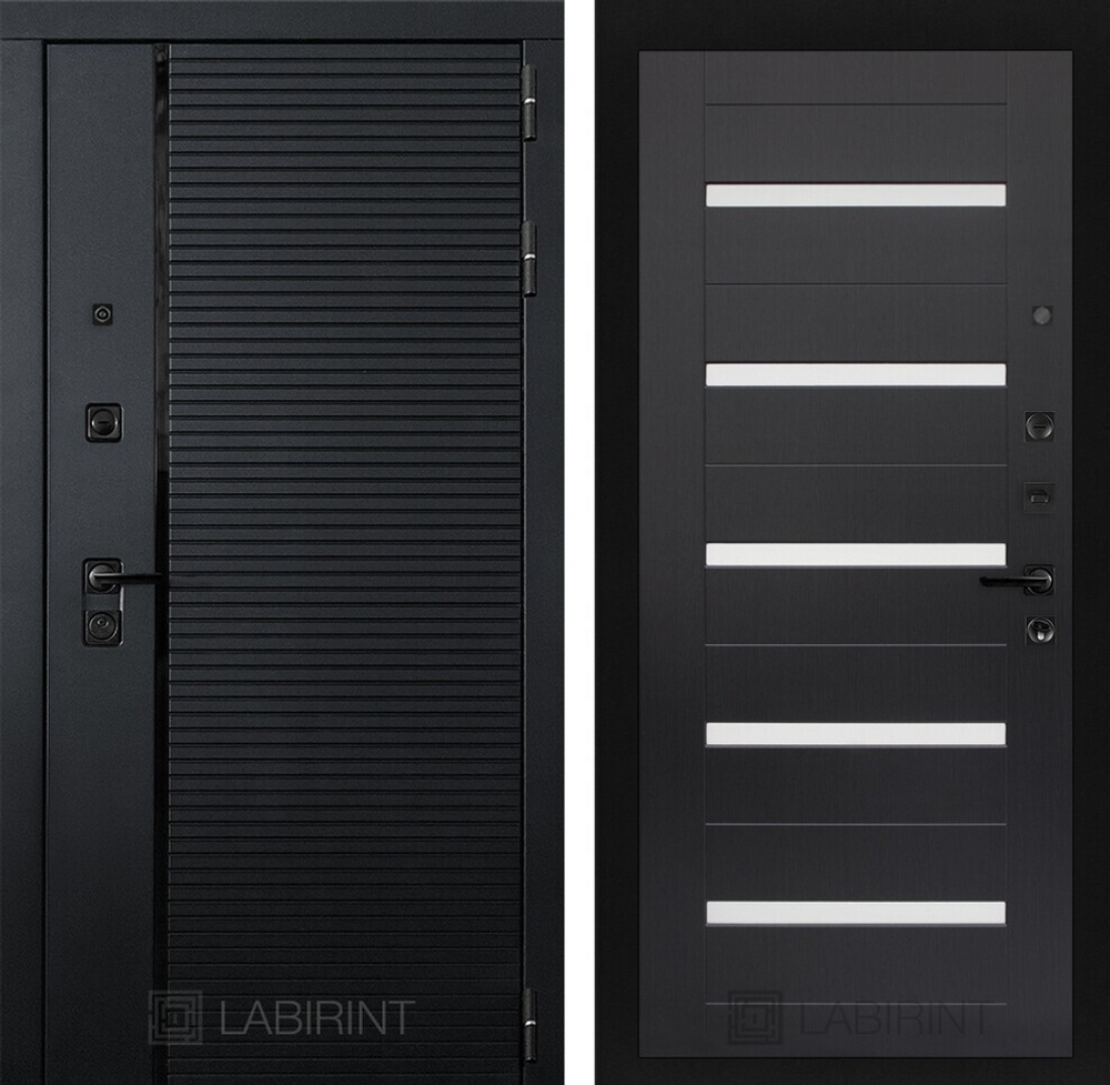 Дверь входная Лабиринт ПИАНО 01 Венге , стекло белое ЧЕРНАЯ ФУРНИТУРА металлическая
