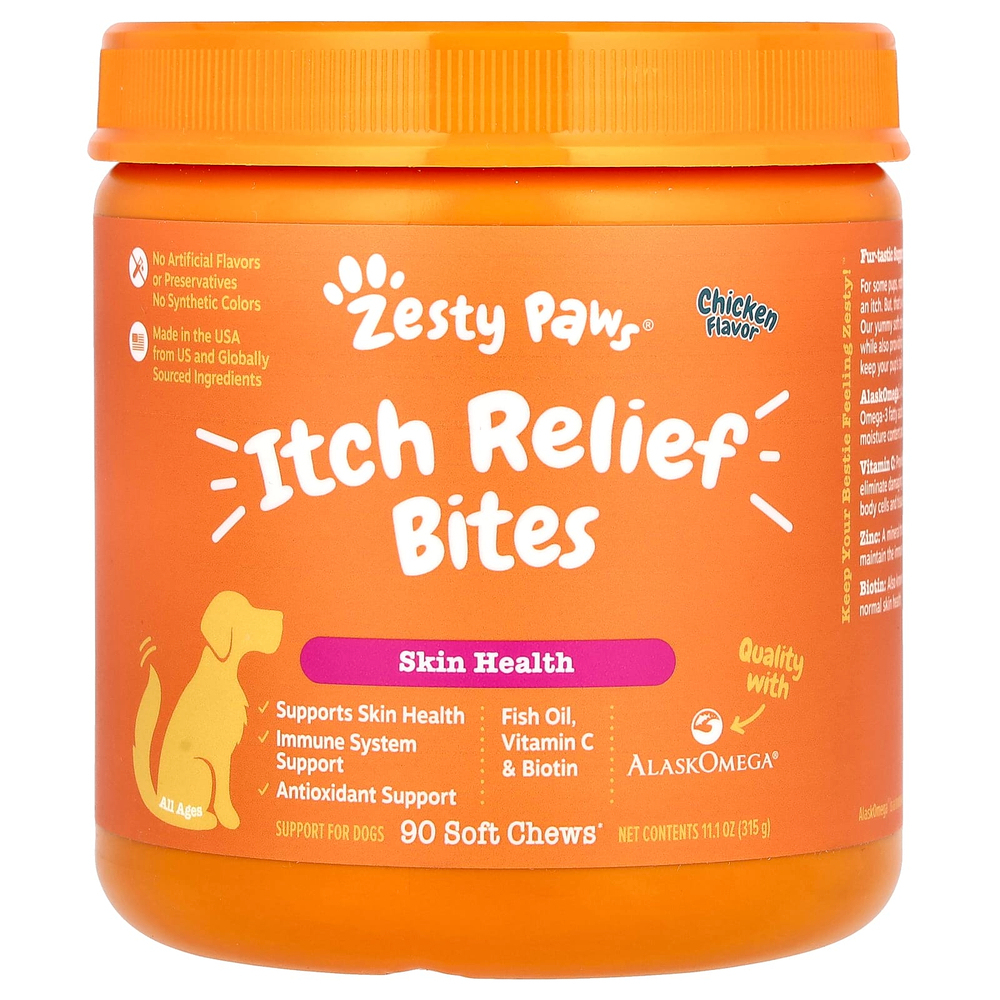 Zesty Paws, Средство от зуда, для собак, для всех возрастов, курица, 90 жевательных таблеток, 315 г (11,1 унции)