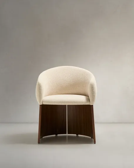 Стул Bosca из бежевого шенилла и орехового шпона