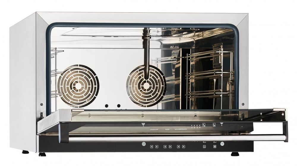 21000008926 Абат Конвекционная печь КЭП-4П, 4 уровня, 400х600 мм, нерж. камера, нерж. корпус, электронная панель, пароувлажнение, регулировка влажности от 0 до 100%, реверс, память на 110 программ, до 4-ех этапов в программе, без противней