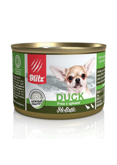 Влажный корм консервы Blitz Holistic Small Breed Duck with Zucchini «Утка с цукини» консервированный корм для собак мелких пород всех возрастов 24шт 200гр