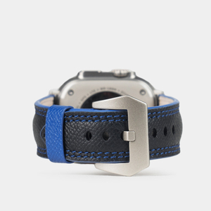 Ремешок для Apple Watch Ultra 49mm из кожи теленка черного цвета Safiano с синей строчкой