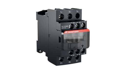 Контактор Prompower PLC1D38BD серии Pulse, ток 38А, 3 полюса, доп контакт 1НО+1НЗ, катушка 24DC