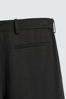 ZARA БРЮКИ RELAXED FIT ИЗ ВИСКОЗЫ И ЛЬНА С РЕМНЕМ, ЧЕРНЫЙ