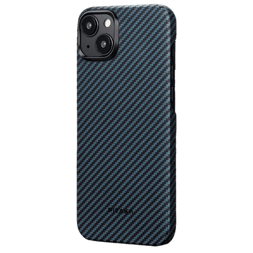 Чехол из арамидного волокна с поддержкой MagSafe PITAKA MagEZ Case 4 1500D для iPhone 15 Plus, Black / Blue Twill (Cаржевое переплетение)