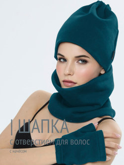 Шапка бини с начесом для хвоста, дред и кос