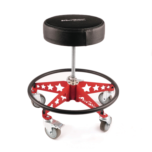 Стул детейлера Премиум MaxShine, красный, мягкая подушка из кожи 36*12 см, винтовой подъемник 45-65 см, колеса 10 см с тормозом, 702314