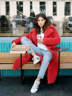 Шуба чебурашка пальто тедди из шерсти, красная, SilverFox