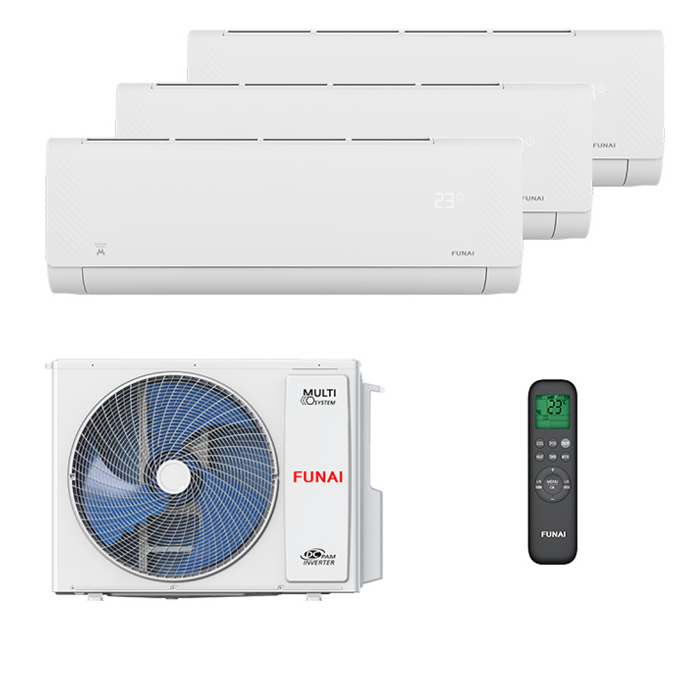 Мультисплит система на 3 комнаты Funai RAM-I-SG25HP.W03/S + RAM-I-SG30HP.W03/S x 2 / RAM-I-3OK80HP.01/U
