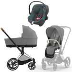 Коляска 3 в 1 Cybex Priam IV Chrome Brown complete и автокресло Aton B2 i-Size Steel Grey Mirage Grey